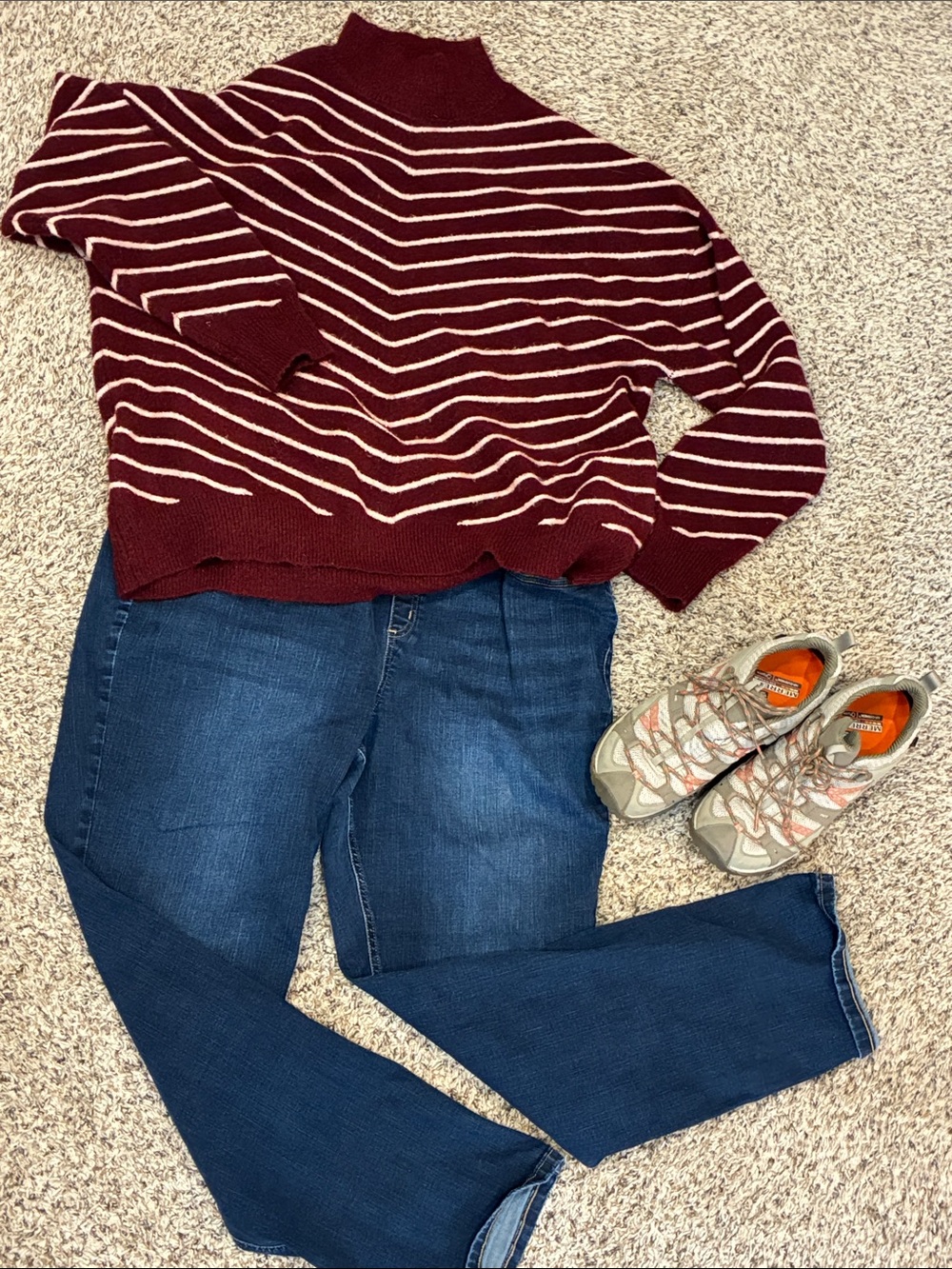 Liz Claiborne Burgundy & Cream Stripe Sweater | Size XL